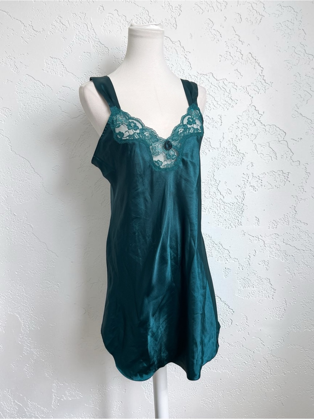 Vintage Teal Satin Lace Chemise Nightgown | Romantic Lingerie Slip Dress M